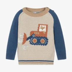 Boys Beige Knitted Tractor Sweater
