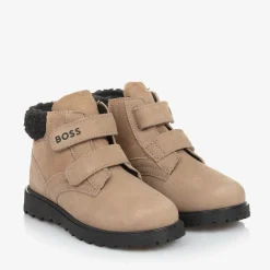 Boys Beige Leather Ankle Boots