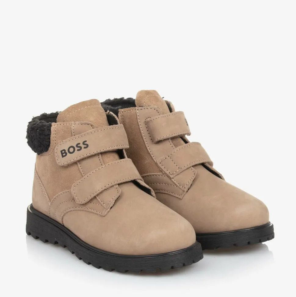 Boys Beige Leather Ankle Boots