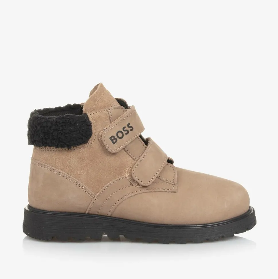 Boys Beige Leather Ankle Boots