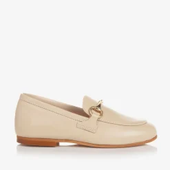 Boys Beige Leather Loafers