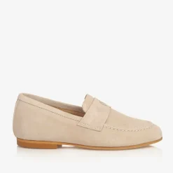Boys Beige Leather Monogram Loafers