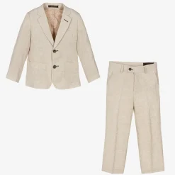 Boys Beige Linen & Cotton Suit