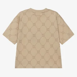 Boys Beige Monogram Cotton T-Shirt