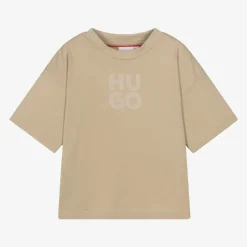 Boys Beige Organic Cotton Stacked Logo T-Shirt