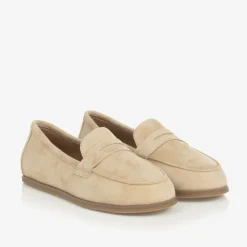 Boys Beige Suede Leather Loafers