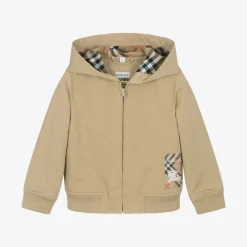 Boys Beige Twill Zip-Up Jacket