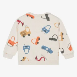 Boys Beige Vehicle Print Sweatshirt
