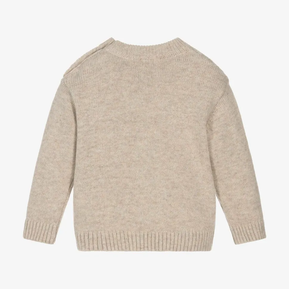 Boys Beige Wool & Cotton Knit Sweater