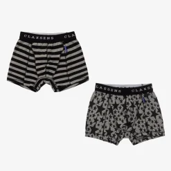 Boys Black & Grey Cotton Boxers (2 Pack)