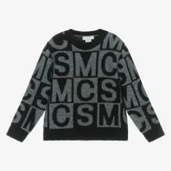Boys Black & Grey Wool SMC Logo Sweater