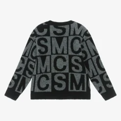 Boys Black & Grey Wool SMC Logo Sweater