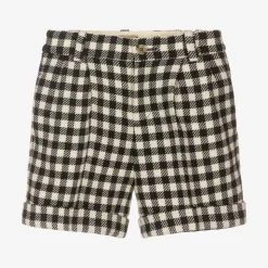 Boys Black & Ivory Checked Shorts