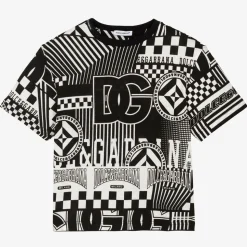 Boys Black & White Cotton Graphic T-Shirt