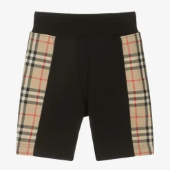 Boys Black Cotton Check Shorts