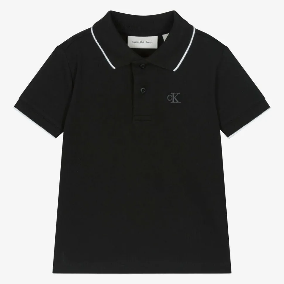 Boys Black Cotton CK Polo Shirt