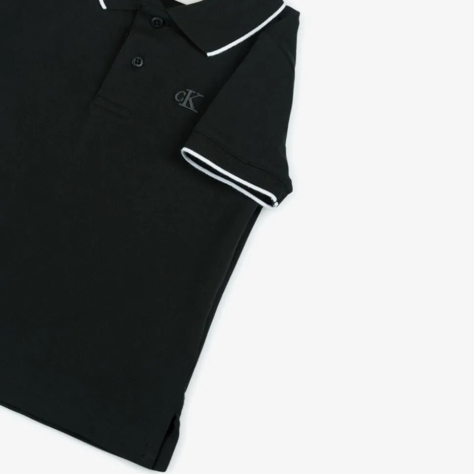 Boys Black Cotton CK Polo Shirt