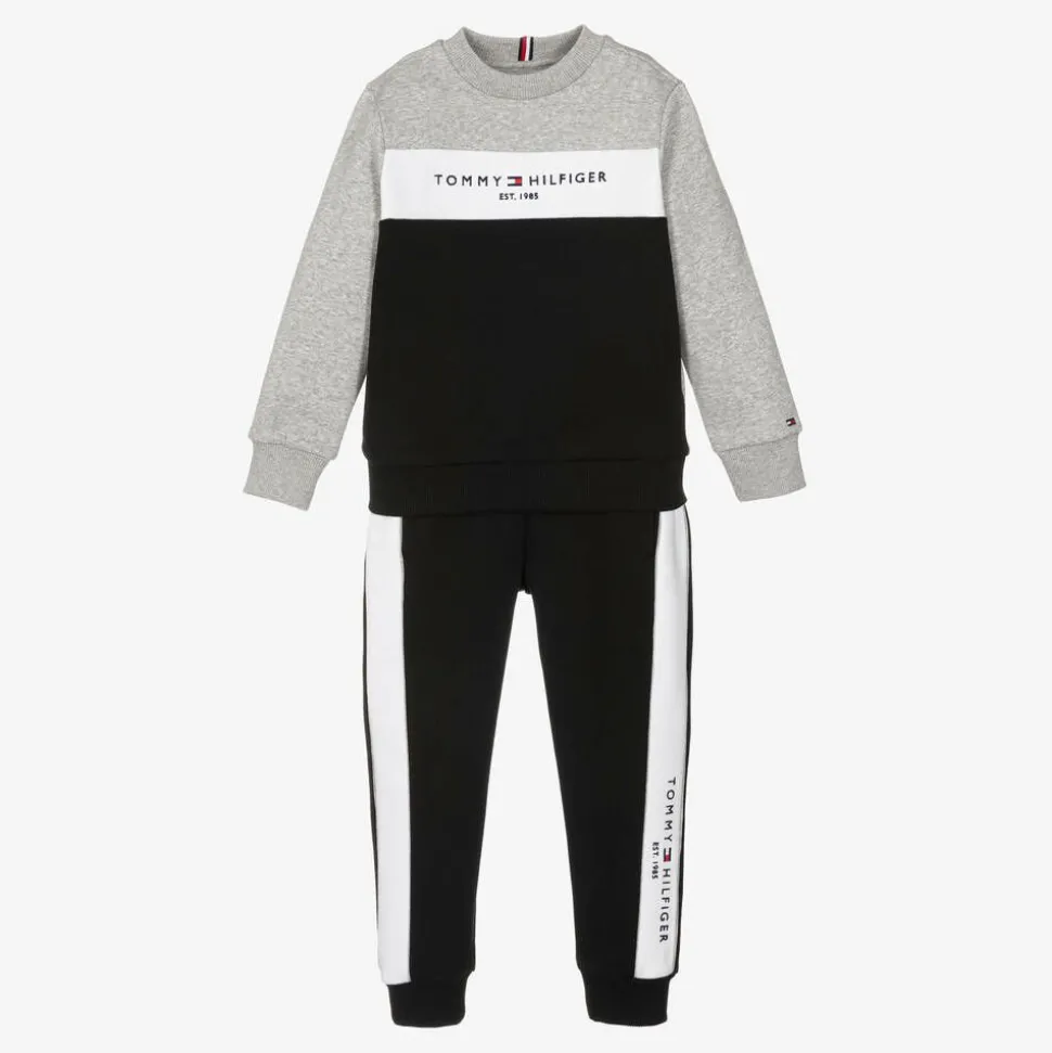 Boys Black Cotton Colourblock Tracksuit