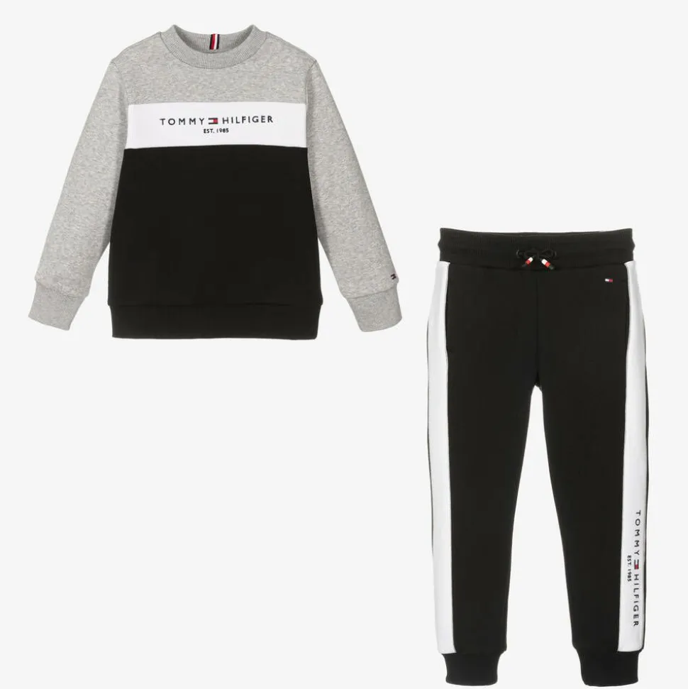 Boys Black Cotton Colourblock Tracksuit