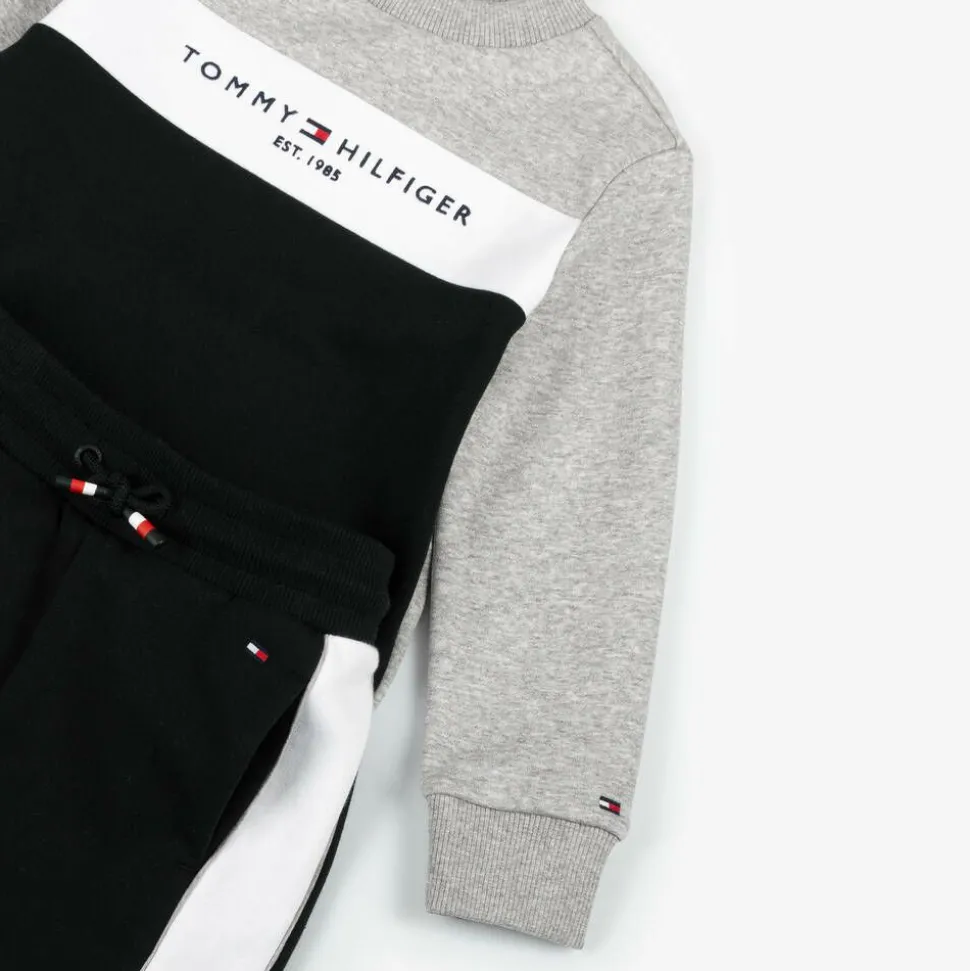 Boys Black Cotton Colourblock Tracksuit