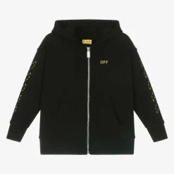 Boys Black Cotton Hooded Zip-Up Top