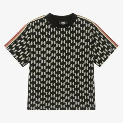 Boys Black Cotton KL Monogram T-Shirt