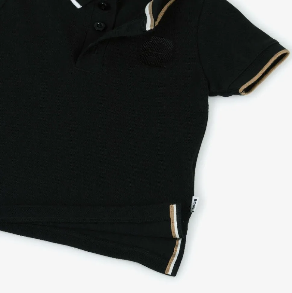 Boys Black Cotton Polo Shirt
