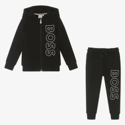 Boys Black Cotton Tracksuit