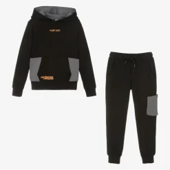 Boys Black Cotton Tracksuit