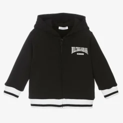 Boys Black Cotton Zip-Up Hoodie