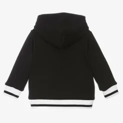 Boys Black Cotton Zip-Up Hoodie