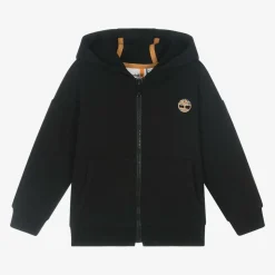 Boys Black Cotton Zip-Up Hoodie