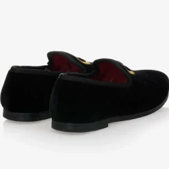 Boys Black Crest Slip-On Shoes