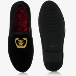 Boys Black Crest Slip-On Shoes