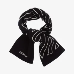 Boys Black Diagonal Wool & Cotton Scarf