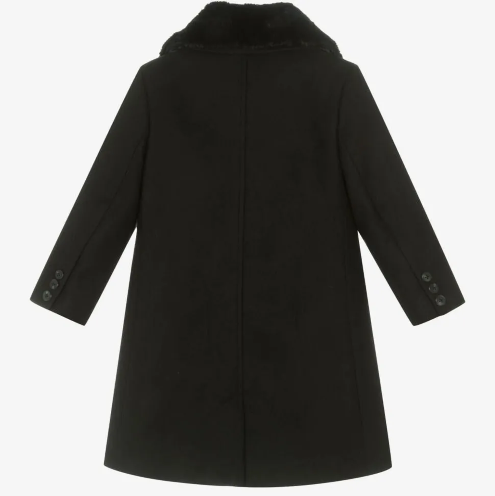 Boys Black Faux Fur Trim Coat