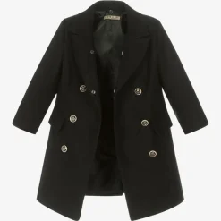 Boys Black Faux Fur Trim Coat
