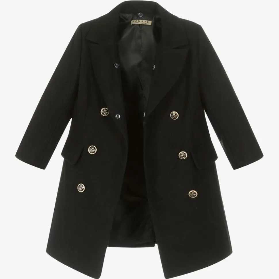 Boys Black Faux Fur Trim Coat