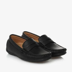 Boys Black Faux Leather Loafers