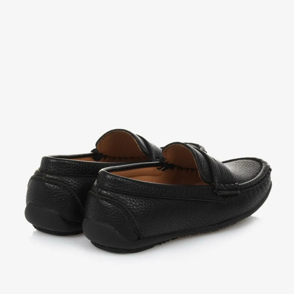 Boys Black Faux Leather Loafers