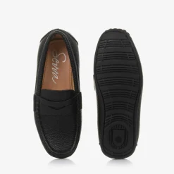 Boys Black Faux Leather Loafers