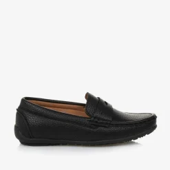 Boys Black Faux Leather Loafers
