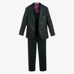Boys Black Jacquard Suit