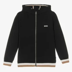 Boys Black Knitted Zip-Up Top