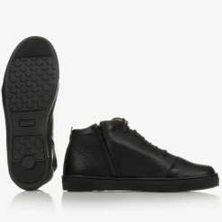 Boys Black Leather Ankle Boots