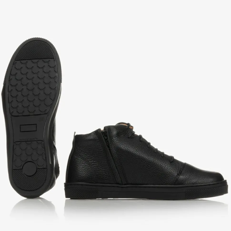 Boys Black Leather Ankle Boots