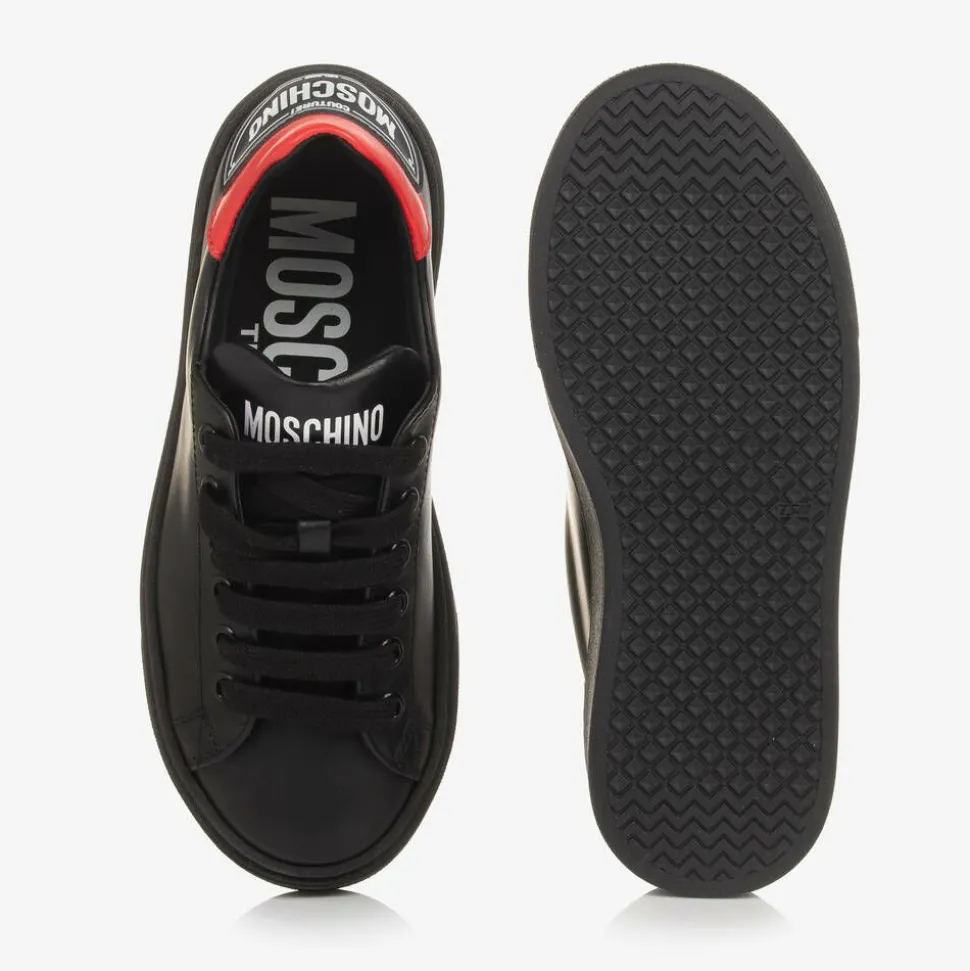 Boys Black Leather Lace-Up Trainers