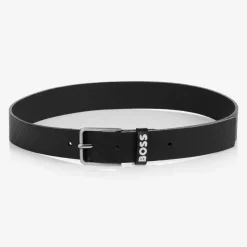 Boys Black Leather Monogram Belt