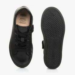 Boys Black Leather Trainers