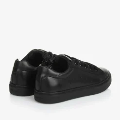 Boys Black Leather Trainers